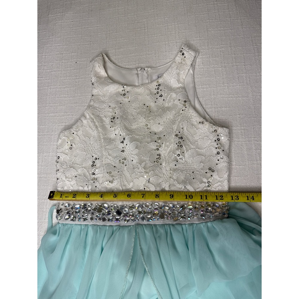 Speechless Maxi Dress Girls 14 Blue White Lace Chiffon Rhinestone Formal Wedding - Picture 3 of 10